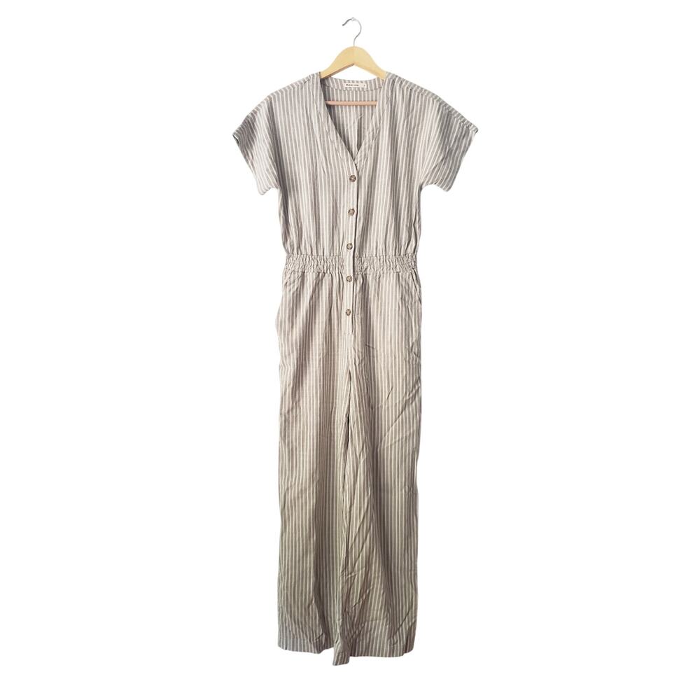 Marine Layer Lia Striped Jumpsuit Olive Size Small